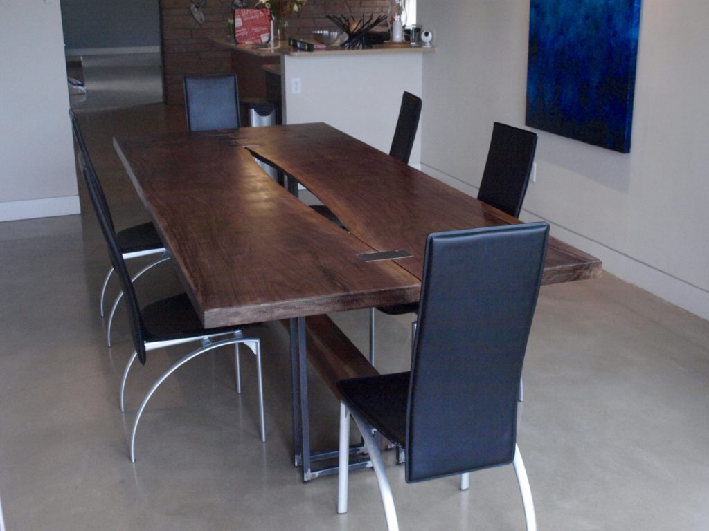 Steel and walnut dining table. Custom table.