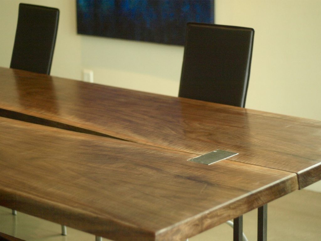Steel and walnut dining table. Custom table.